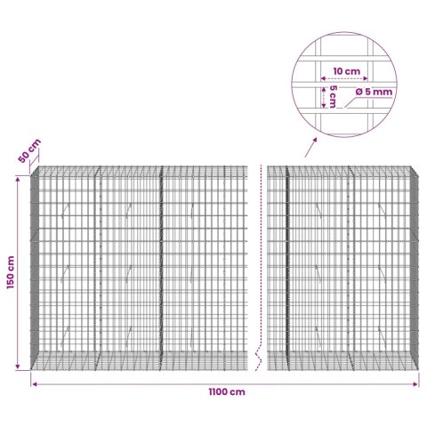 GABION Z DRUTU 5 MM I SIATKĄ 5X10 CM 1100X50X150 CM