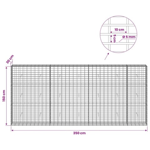 GABION Z DRUTU 5 MM I SIATKĄ 5X10 CM 350X30X150 CM