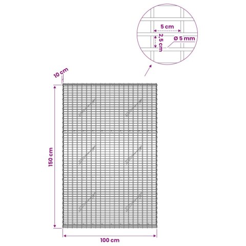 GABION Z DRUTU 5 MM I SIATKĄ 5X2,5 CM 100X10X150 CM