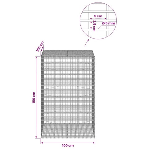 GABION Z DRUTU 5 MM I SIATKĄ 5X2,5 CM 100X100X150 CM