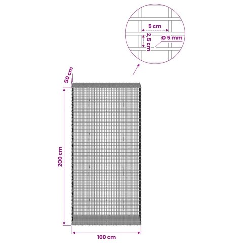 GABION Z DRUTU 5 MM I SIATKĄ 5X2,5 CM 100X50X200 CM