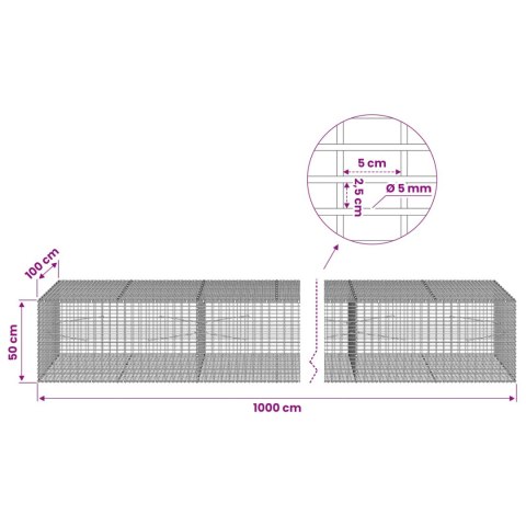 GABION Z DRUTU 5 MM I SIATKĄ 5X2,5 CM 1000X100X50 CM
