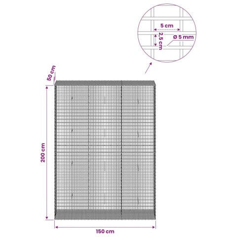 GABION Z DRUTU 5 MM I SIATKĄ 5X2,5 CM 150X50X200 CM