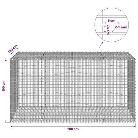 GABION Z DRUTU 5 MM I SIATKĄ 5X2,5 CM 200X100X100 CM