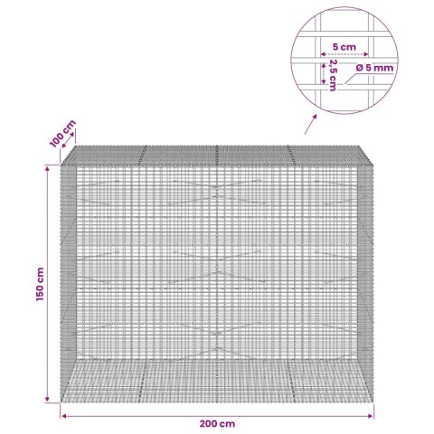 GABION Z DRUTU 5 MM I SIATKĄ 5X2,5 CM 200X100X150 CM