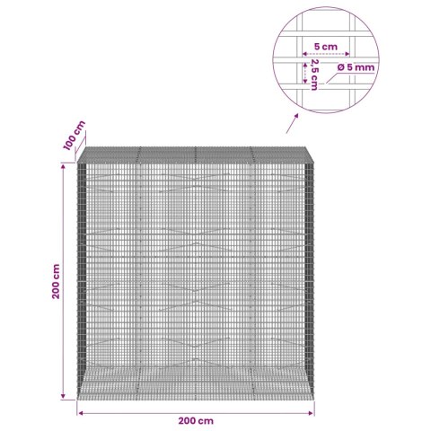 GABION Z DRUTU 5 MM I SIATKĄ 5X2,5 CM 200X100X200 CM