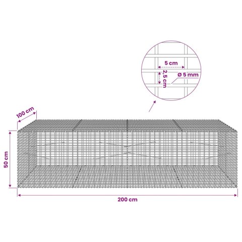 GABION Z DRUTU 5 MM I SIATKĄ 5X2,5 CM 200X100X50 CM