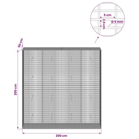 GABION Z DRUTU 5 MM I SIATKĄ 5X2,5 CM 200X50X200 CM