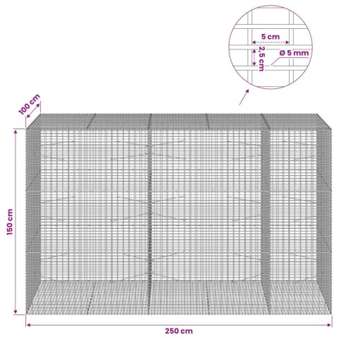 GABION Z DRUTU 5 MM I SIATKĄ 5X2,5 CM 250X100X150 CM