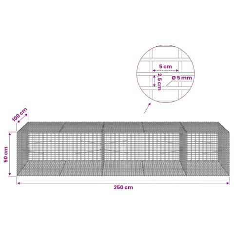 GABION Z DRUTU 5 MM I SIATKĄ 5X2,5 CM 250X100X50 CM