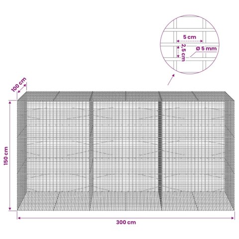 GABION Z DRUTU 5 MM I SIATKĄ 5X2,5 CM 300X100X150 CM