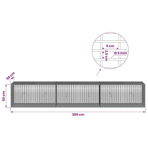 GABION Z DRUTU 5 MM I SIATKĄ 5X2,5 CM 300X50X50 CM