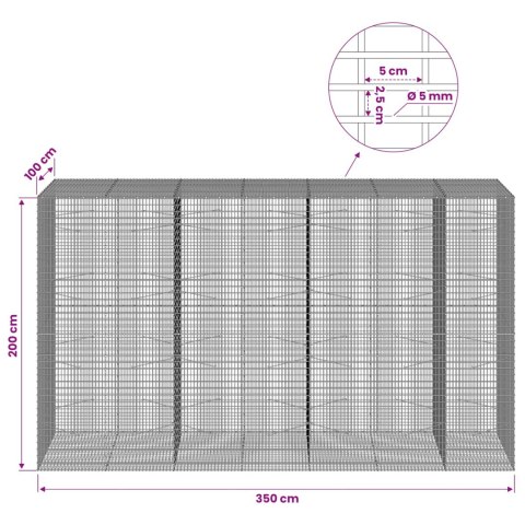 GABION Z DRUTU 5 MM I SIATKĄ 5X2,5 CM 350X100X200 CM