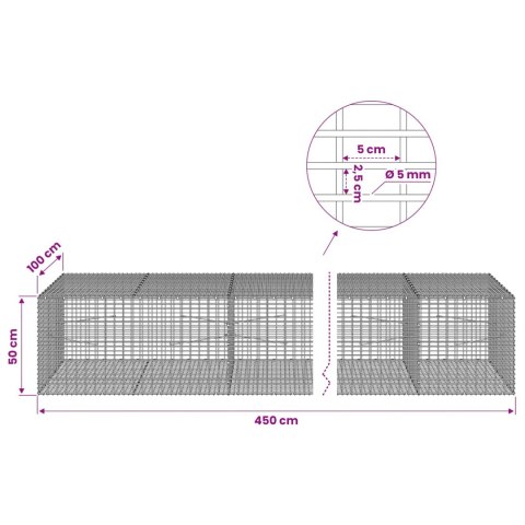 GABION Z DRUTU 5 MM I SIATKĄ 5X2,5 CM 450X100X50 CM