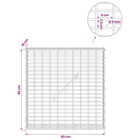 GABION Z DRUTU 5 MM I SIATKĄ 5X2,5 CM 50X10X50 CM