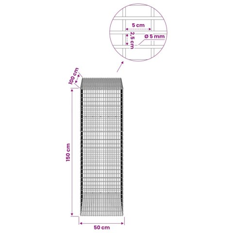 GABION Z DRUTU 5 MM I SIATKĄ 5X2,5 CM 50X100X150 CM
