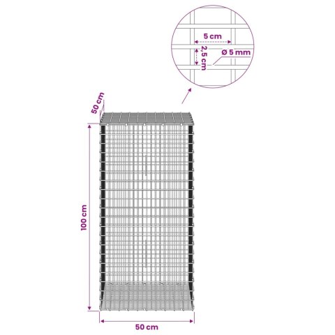 GABION Z DRUTU 5 MM I SIATKĄ 5X2,5 CM 50X50X100 CM