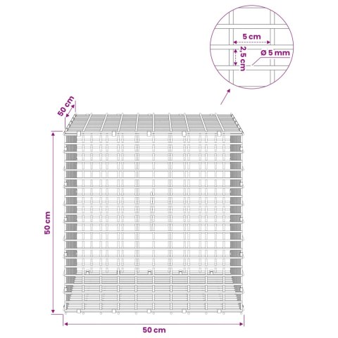 GABION Z DRUTU 5 MM I SIATKĄ 5X2,5 CM 50X50X50 CM