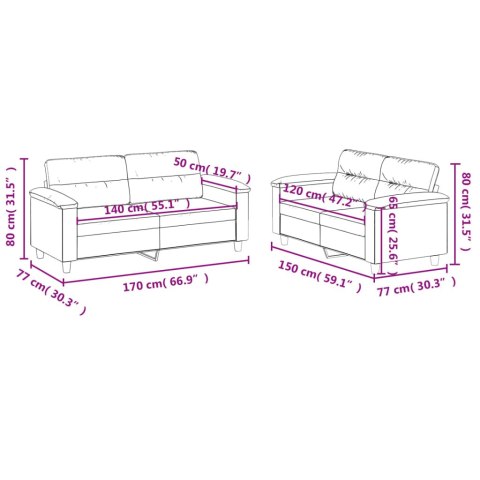 VidaXL 2-cz. komplet wypoczynkowy z poduszkami, jasnoszary, mikrofibra