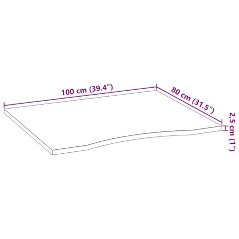 VidaXL Blat biurka, surowe, 100x80x2,5 cm, lite drewno dębowe
