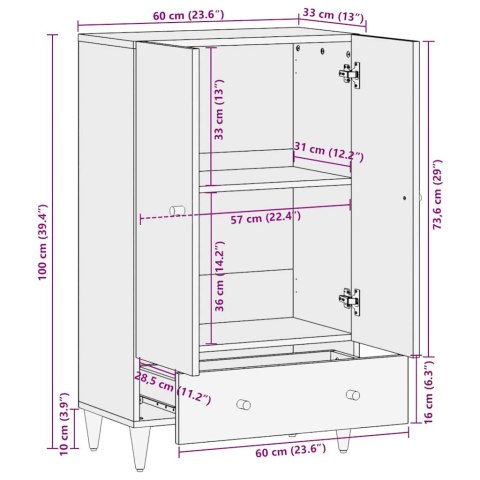 VidaXL Komoda, 60x33x100 cm, lite drewno mango