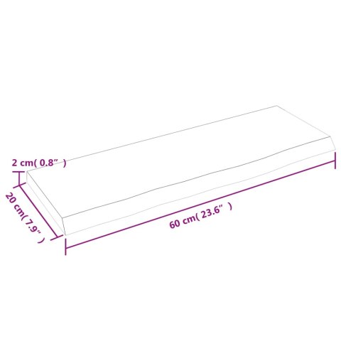 VidaXL Półka, ciemnobrązowa, 60x20x2 cm, wykończone lite drewno dębowe
