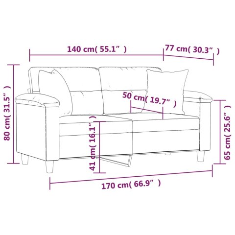 VidaXL 2-osobowa sofa z poduszkami, kremowa, 140 cm, mikrofibra