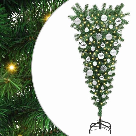 VidaXL Odwrócone sztuczne drzewko choinkowe z zestawem bombek 120 cm