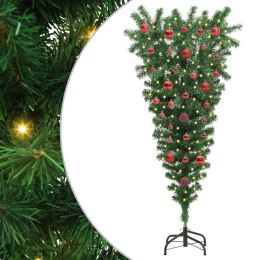 VidaXL Odwrócone sztuczne oświetlone choinka z zestawem bombek 120 cm