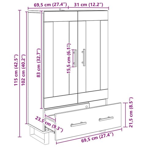 VidaXL Highboard Dąb rzemieślniczy 69,5 x 31 x 115 cm