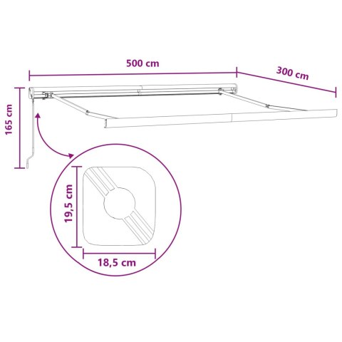 VidaXL Markiza ręczna 5 x 3 m Jasnoszaro-białe pasy 100% poliester