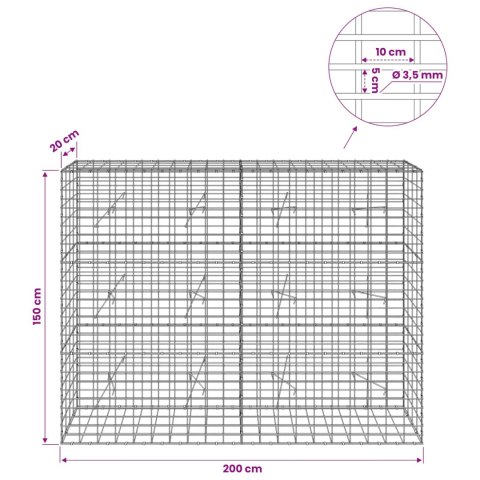 VidaXL Gabion z drutu 3,5 mm i siatką 5x10 cm 200x20x150 cm