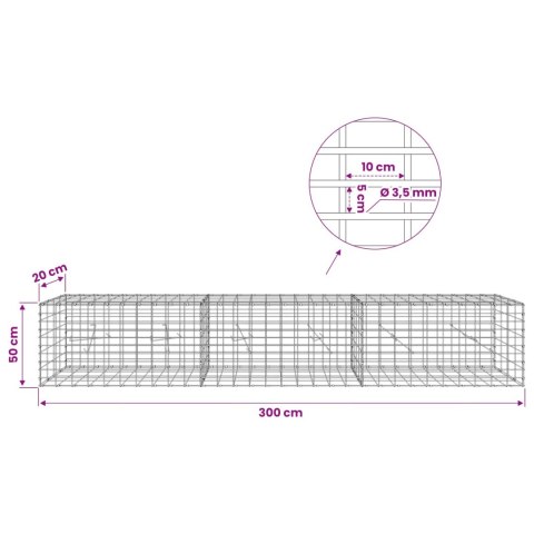 VidaXL Gabion z drutu 3,5 mm i siatką 5x10 cm 300x20x50 cm