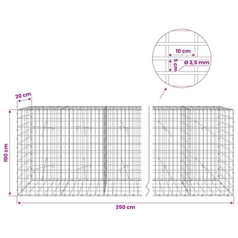 VidaXL Gabion z drutu 3,5 mm i siatką 5x10 cm 350x20x100 cm