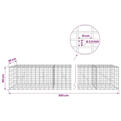 VidaXL Gabion z drutu 3,5 mm i siatką 5x10 cm 550x20x50 cm