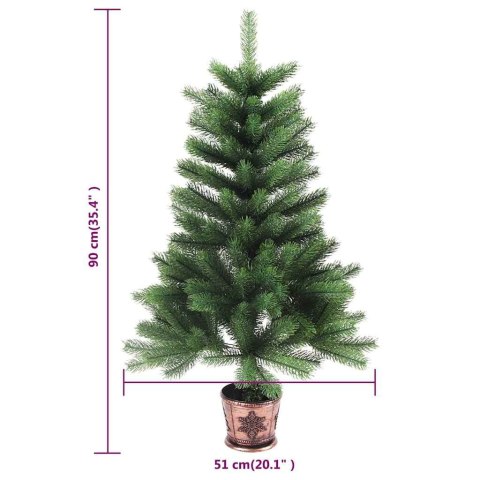 VidaXL Sztuczna choinka z lampkami i bombkami, 90 cm, zielona