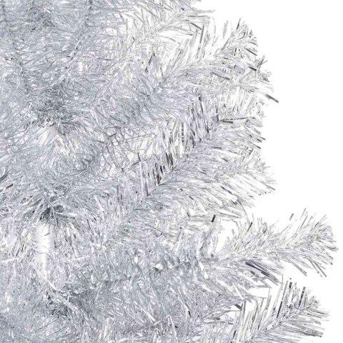VidaXL Sztuczna choinka z lampkami i bombkami, srebrna, 120 cm, PET
