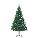 VidaXL Sztuczna choinka z lampkami i bombkami, zielona, 180 cm, PVC