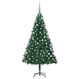 VidaXL Sztuczna choinka z lampkami i bombkami, zielona, 180 cm, PVC