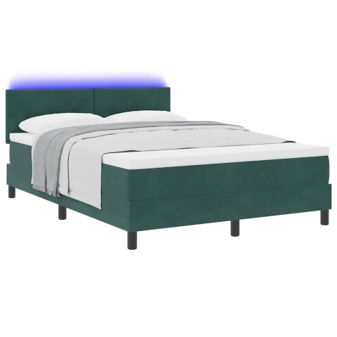 VidaXL Łóżko z sprężyną LED Ciemna zieleń 140 x 200 cm Aksamit