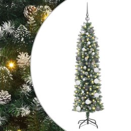 VidaXL Sztuczne smukłe drzewo bożonarodzeniowe Zielony i Biały 150 cm