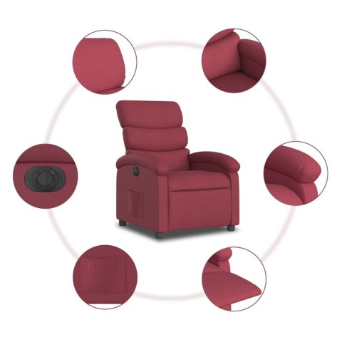 VidaXL Elektryczny fotel rozkładany, winna czerwień, obity tkaniną