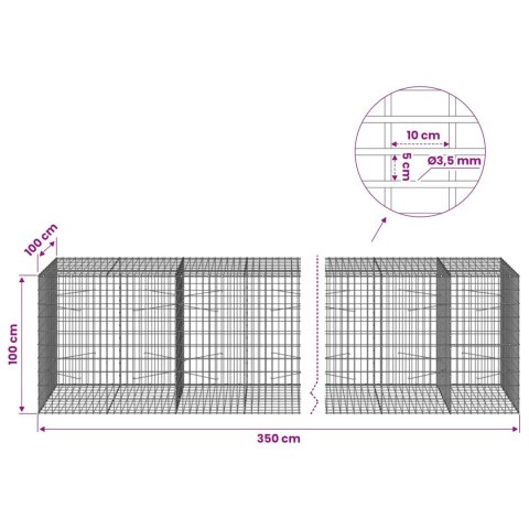 VidaXL Gabion z drutu 3,5 mm i siatką 5x10 cm 350x100x100 cm