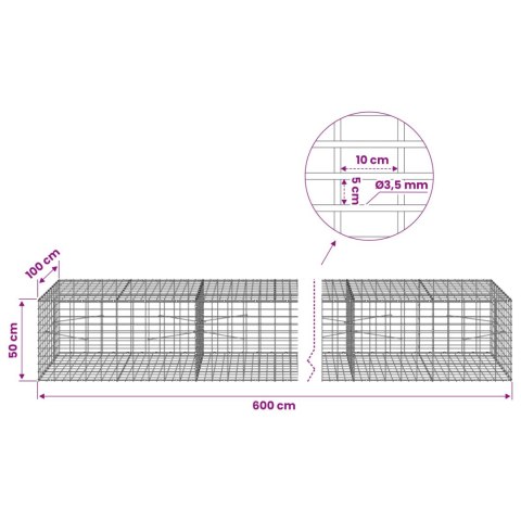 VidaXL Gabion z drutu 3,5 mm i siatką 5x10 cm 600x100x50 cm