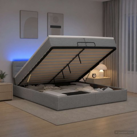 VidaXL Łóżko z pojemnikiem i materacem LED jasnoszary 200 x 200 cm