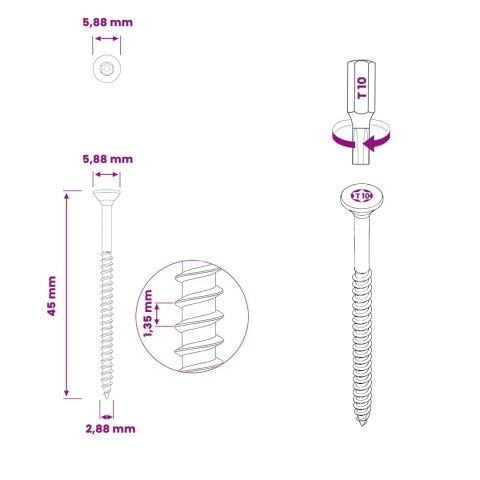 VidaXL Śruby 100 pcs srebrny Ø 2,88 x 45 mm Stal nierdzewna A2