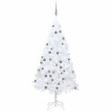 VidaXL Sztuczna choinka z lampkami i bombkami, biała, 120 cm, PVC