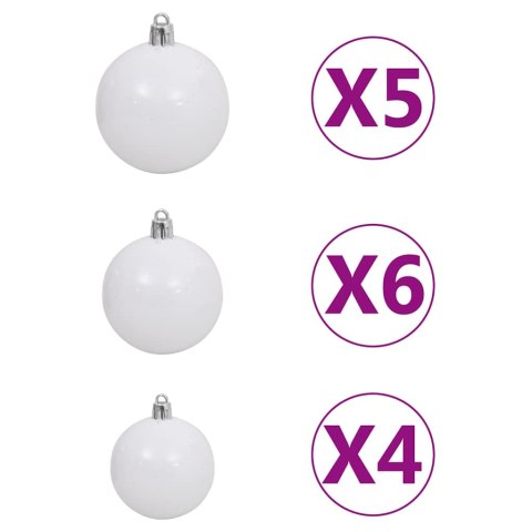 VidaXL Sztuczna choinka z lampkami i bombkami, biała, 120 cm, PVC