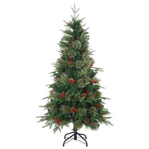 VidaXL Sztuczna choinka z zawiasami z podstawą Zielony 150 cm PE i PVC