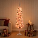 VidaXL Sztuczna wąska choinka z bombkami 120 cm 150 LED Ciepła biel